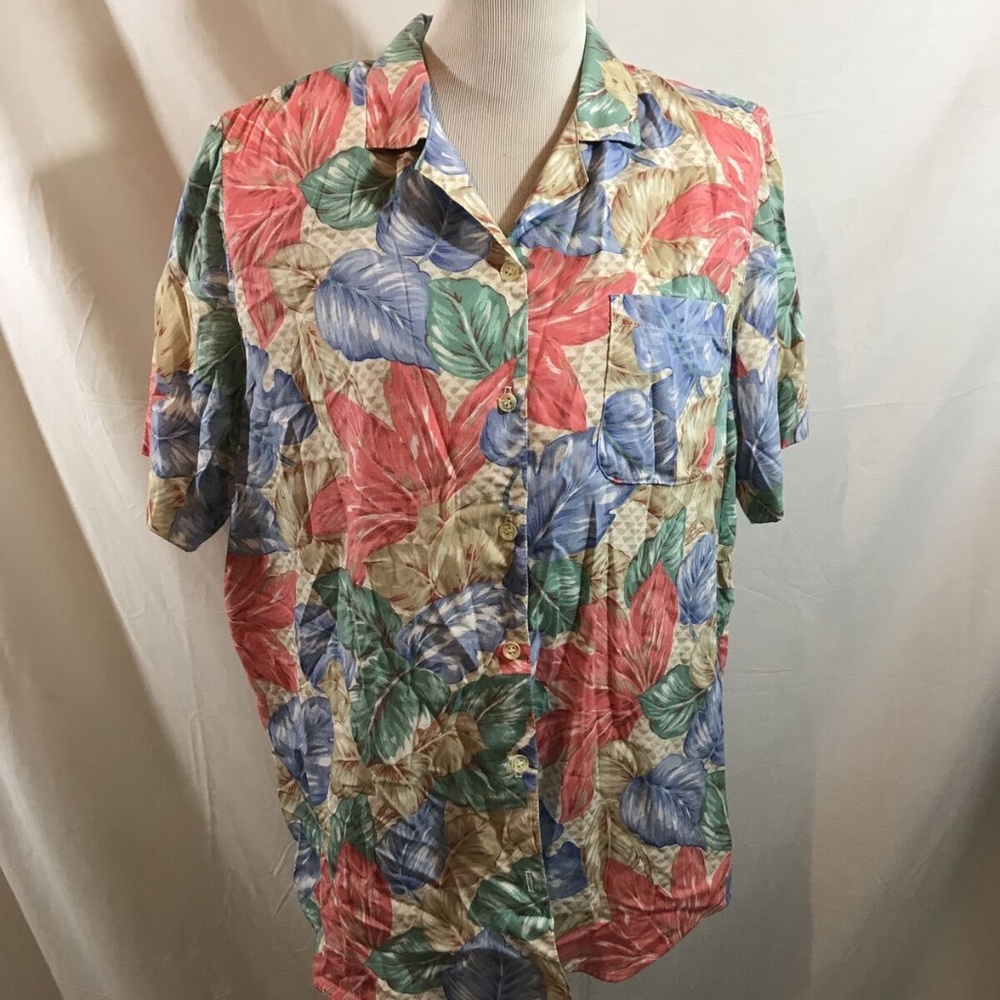 Vintage Alfred Dunner floral short sleeve button up, shoulder pads - womens 18W